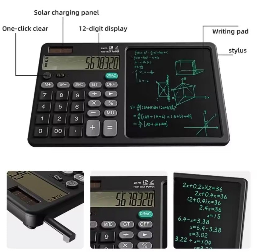 2 In 1 Scientific Calculator With Writing Tablet, Portable 12Digit LCD Display Calculator, Multifunctional Charging Handwriting Tablet, Office Calculator