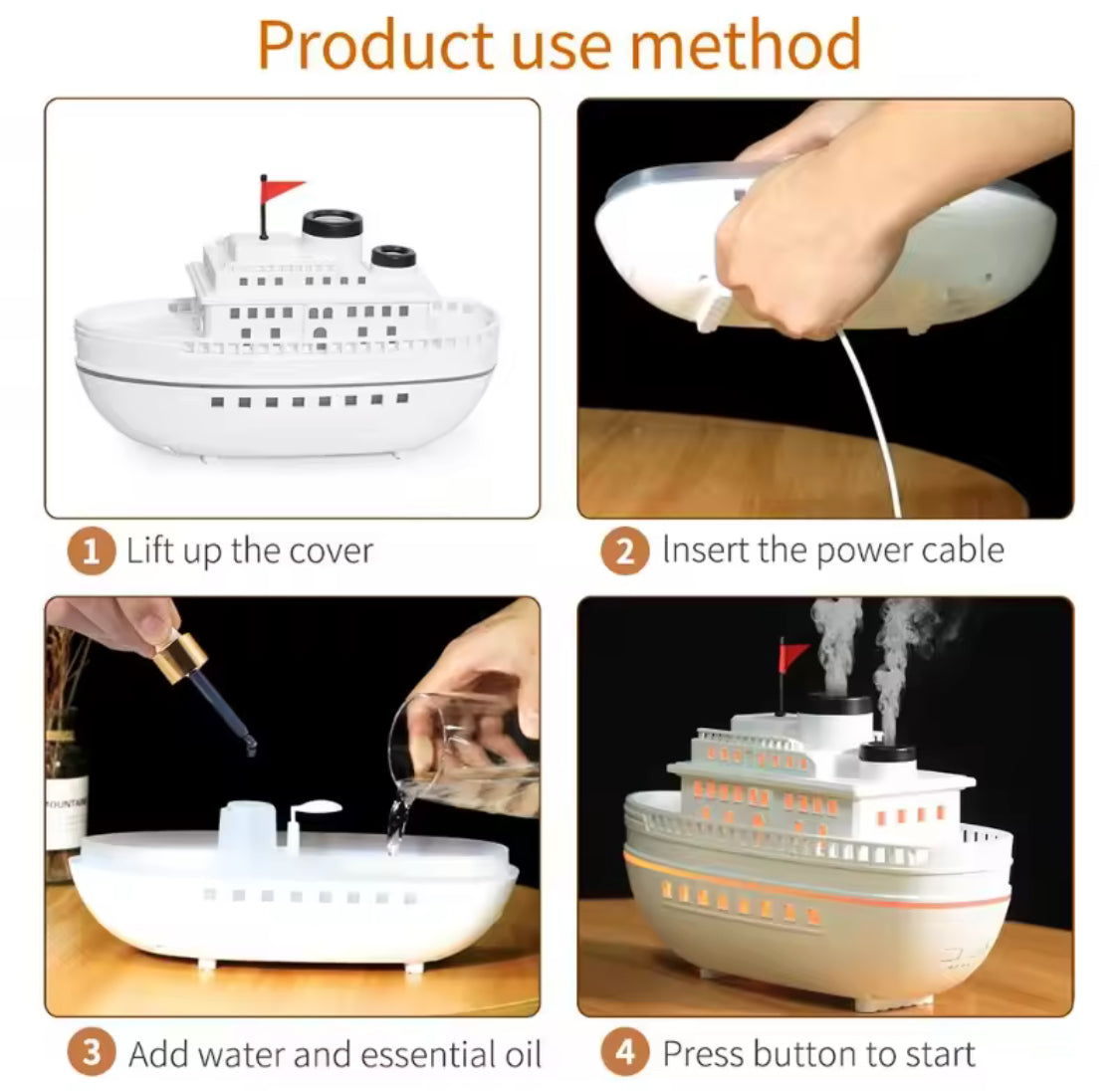 Double Spray Cruise Ship Humidifier, Aroma Diffuser, Quiet Ultrasonic Air Humidifier