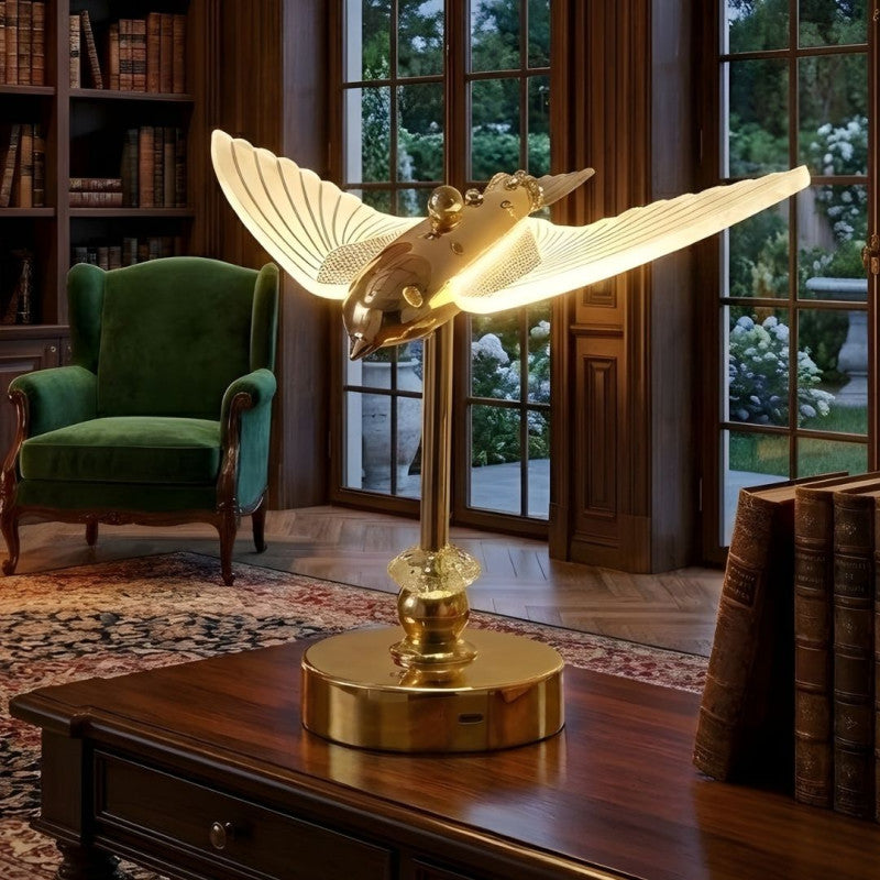 Luxury Gold Bird Night Lamp, Golden Fancy Table Electric Lamp, Crystal Hummingbird Lamp