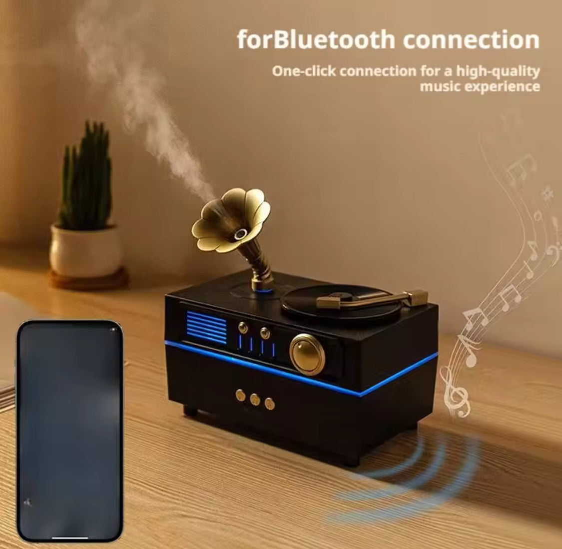 Vintage Gramophone Bluetooth Speaker With Humidifier, Retro Gramophone Air Humidifier, Aroma Humidifier, Home Office  Air Purifier