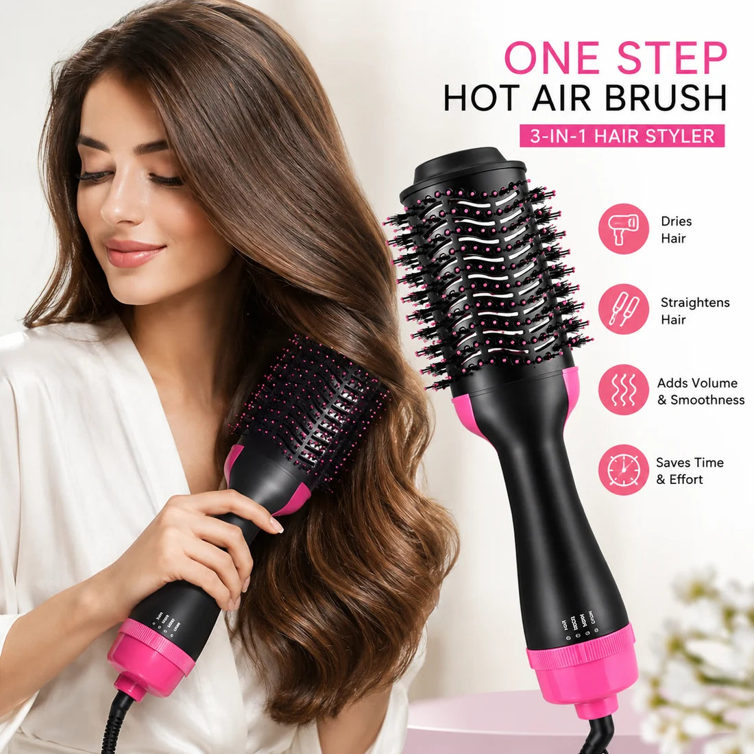 3 in 1 Hot Air Brush Hair Dryer & Styler with Free Delivery