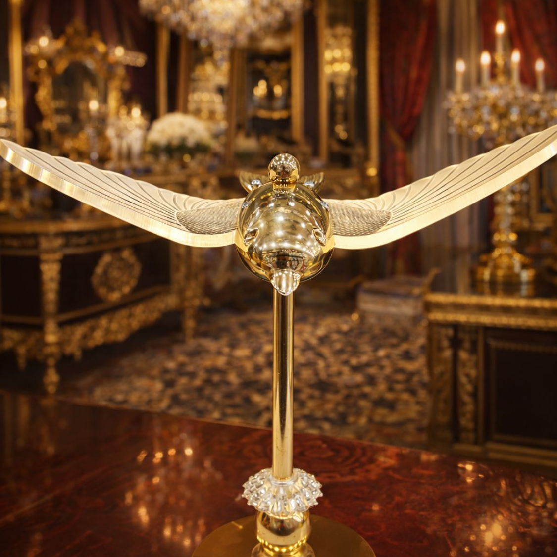Luxury Gold Bird Night Lamp, Golden Fancy Table Electric Lamp, Crystal Hummingbird Lamp