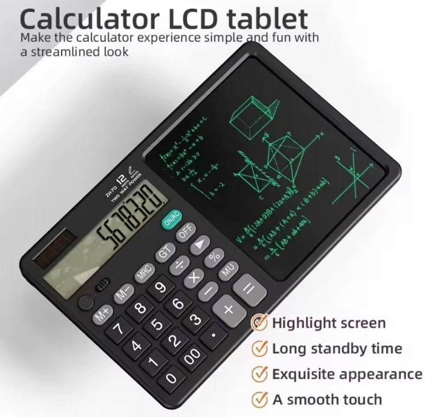2 In 1 Scientific Calculator With Writing Tablet, Portable 12Digit LCD Display Calculator, Multifunctional Charging Handwriting Tablet, Office Calculator