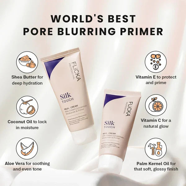 FLi.CKA Silk Touch 3 In 1 Moisturizer And Primer For Face Makeup | Hydrating, Lightweight & Long- Lasting | All Skin Types | Milk-Cream Multi Function | Minimises Pores | 60 Gram